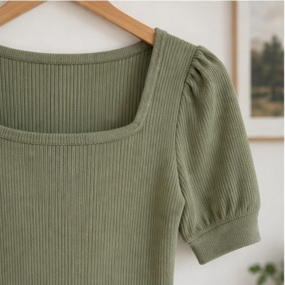 Sage Ribbed Square Neck Top - Picture 4 of 6